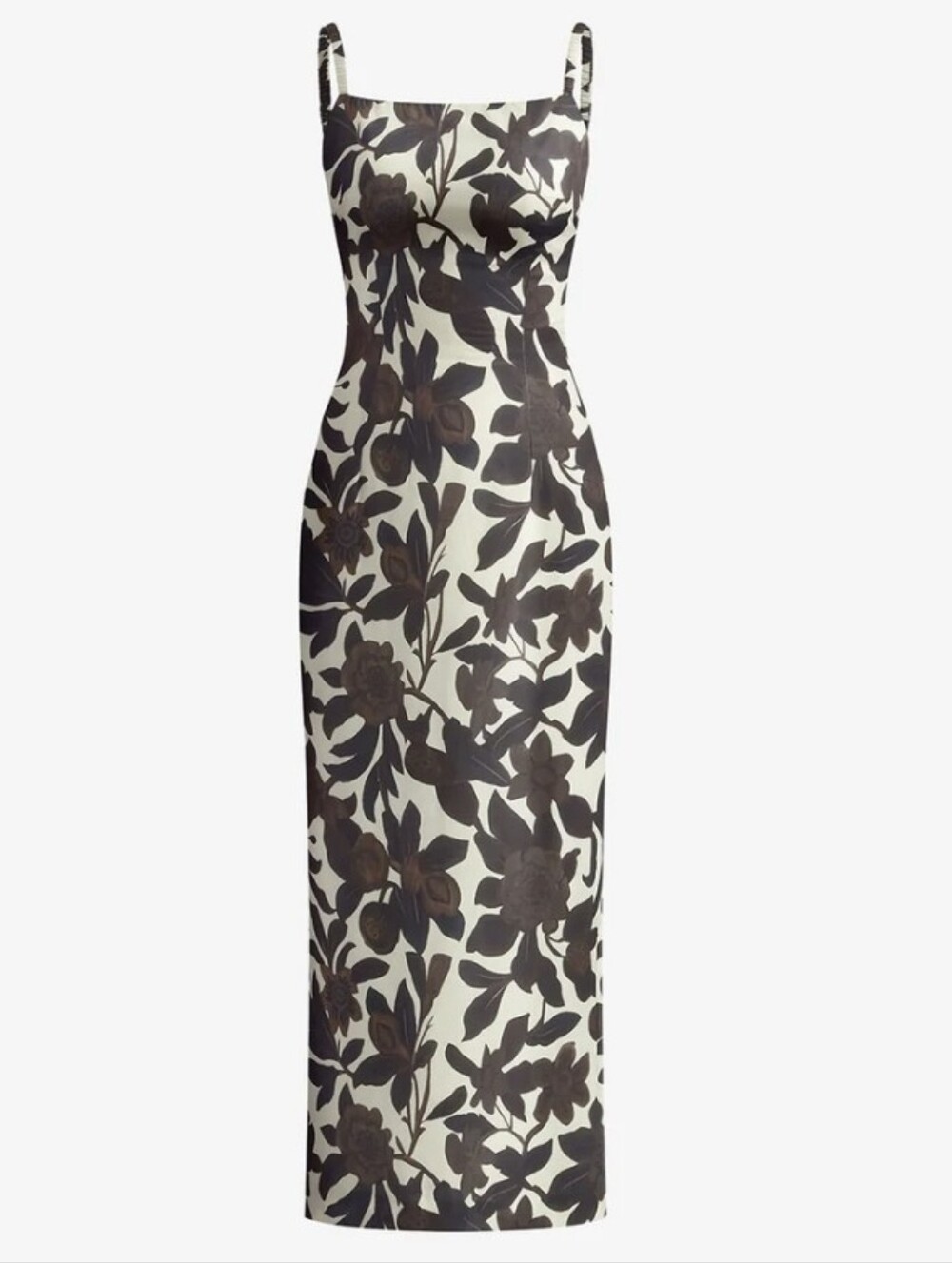 Commense Brown Floral Midi Dress on Cream